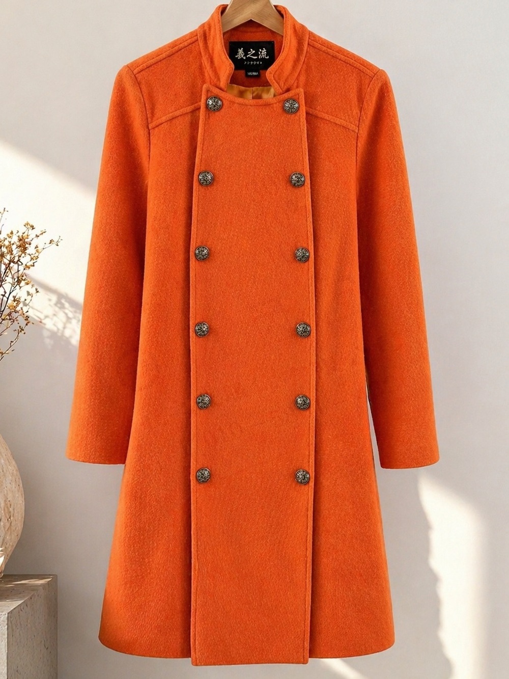 Orange Cashmere Wool Double Breasted Coat S